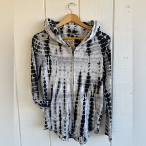 Chaser Navy and White Vintage Rib Tie-Dye Zip Up Hoodie Size Small